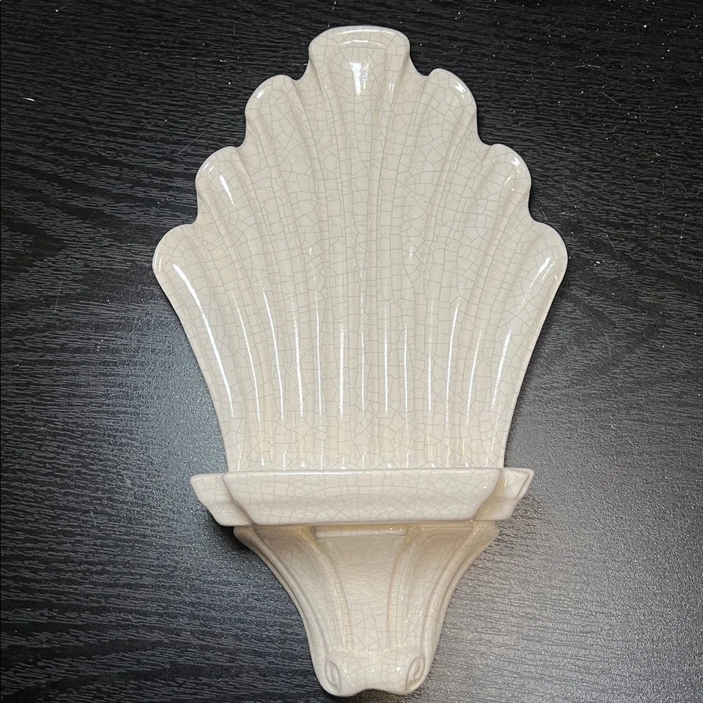 VTG Italian Crackle Glaze Ceramic Clam Shell Ornate Floating Wall Shelf